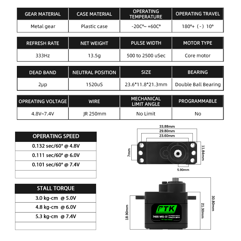 Servo numérique PTK 7455MG-D 1 - Rc Hobby Models avis et prix